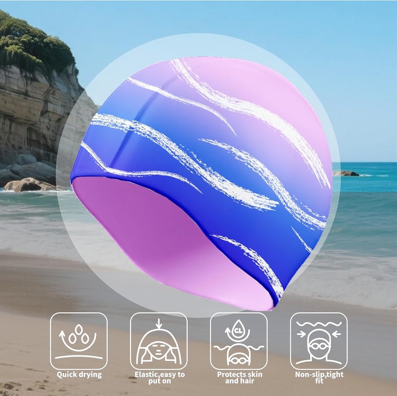 WRTMBOIF Swim Cap for Long Hair, Durable Silicone Swimming Caps for Women Adults Youths, Non-Slip Waterproof Swim Cap to Keep Hair Dry - Image 3